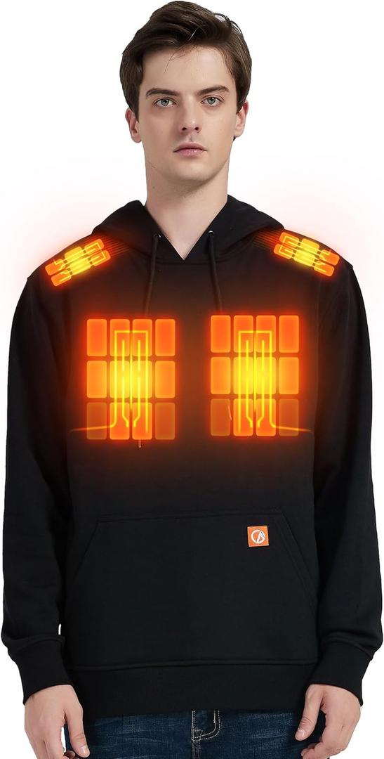 CAFORU Heated Pullover Hoodie with 5-Zone Heating&7.4V Battery Pack, Fast Warm-Up Unisex Sweatshirt for Outdoor Work (Black, M)