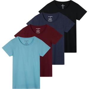 Real Essentials 4 Pack: Women's Classic-Fit Cotton Short-Sleeve Scoop Crew Neck T-Shirt (3X, Set 5)