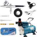 1/5HP Airbrush Kit with Compressor Gravity Dual-action Airbrush, Airbrush Holder, Cleaning brush and 6 Foot Hose for Model Painting, Hobby, Body Tottoo and Make-up