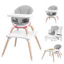 Baby High Chair, 7 in 1 Convertible High Chairs for Babies and Toddlers, Kids Learning Table, Building Block Table, Toddler Dining Chair with 360 Rotating Seat, 5-Point Safety Harness (Grey)