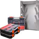 P-SH-Hanging Tote Kit for Van Shelving Storage, 3 Plastic Storage Box w/1 set Hanging Organizer Holder for Small Parts, Screws and Hardwares