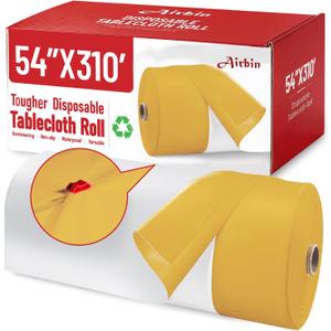 Plastic Table Cloth, 310 Ft X 54 In Disposable Tablecloth White Gold Tablecloth PEVA Premium Plastic Table Cloth Disposable with Any Cut Sliding Cutters for Picnics, Parties, Birthdays, Weddings
