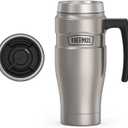 THERMOS Stainless King VacuumInsulated Travel Mug with Handle  16oz, Matte Steel  Thermos Tumbler for Hot & Cold Drinks  LeakProof & SweatProof Stainless Steel Coffee Mug with Lid for Commuting