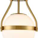 HOLKIRT Modern Light Fixture,Mid Century Semi Flush Mount Ceiling Light,Kitchen Light Fixtures Hallway Light Fixtures Ceiling,Brass Globe Ceiling Light Bedroom with Opal Glass 7Inch/18CM