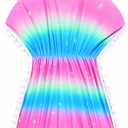 Girls Swimsuit Cover Up Size 6-7 Years Old Pink Green Gradient One Piece Cute Swimsuit Coverup