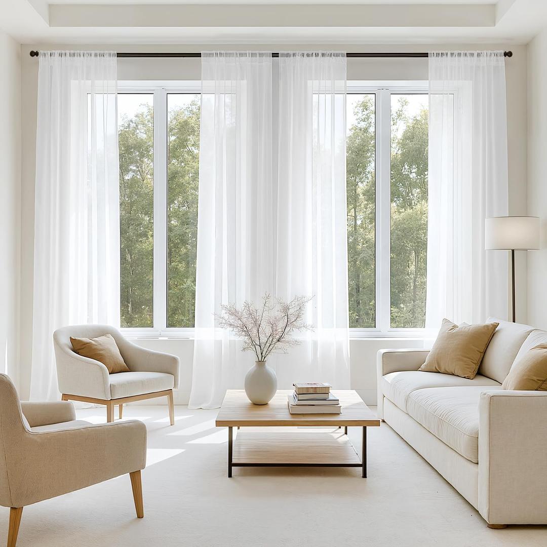 MIULEE White Sheer Curtains 96 Inches Long, 4 Panels Set, Light Filtering Rod Pocket Voile Drapes for Living Room and Bedroom, Airy Soft Fabric Window Treatments, 54 x 96 Inches