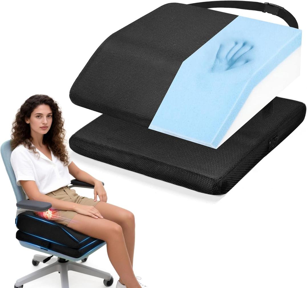 Memory Foam Post Hip Surgery Cushion Adjustable Height Hip Replacement Recovery Cushion with Non Slip Bottom and Strap for for Long Sitting, Cushions for Wheelchair Office Car