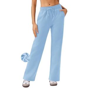 PINSPARK Womens Straight Leg Fleece Lined Sweatpants High Waisted Lounge Casual Sweat Pants with 4 Pockets P L