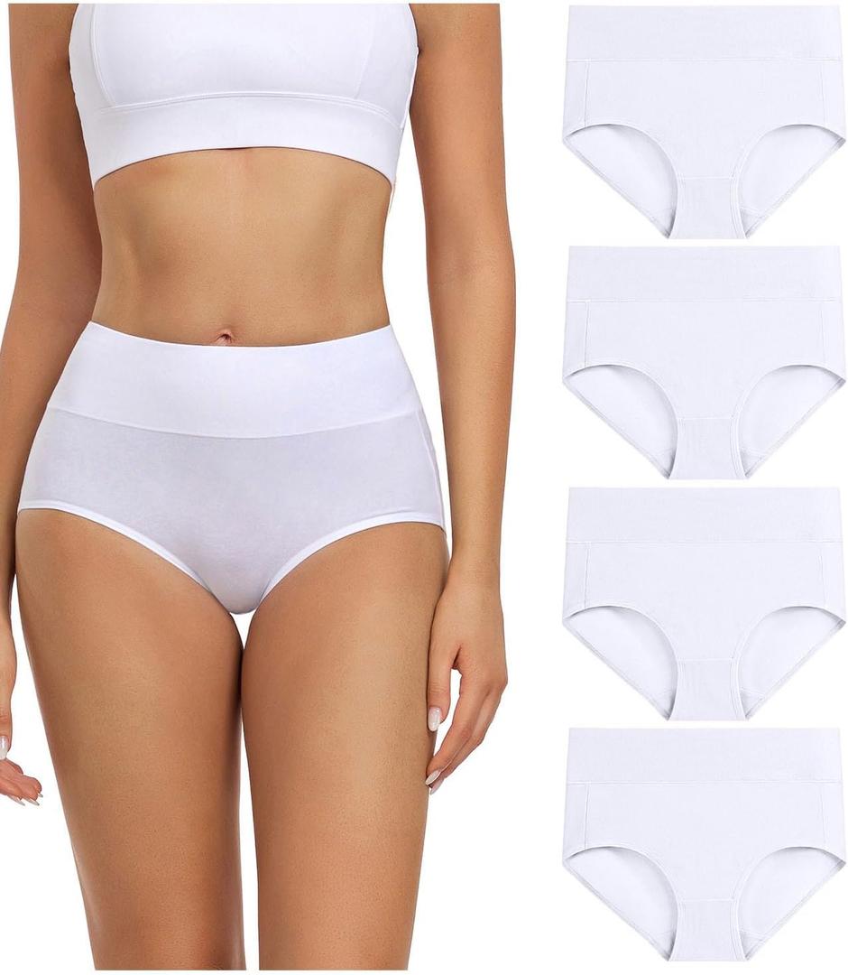 Wirarpa Women's Cotton Underwear High Waisted Ladies Panties Full Coverage Briefs 4 Pack (XX-Large, White - Set 23)