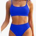 Tempt Me Women High Waisted Bikini Set Athletic Two Piece Swimsuits Sporty High Cut Bathing Suit with Scoop Neck M