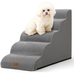Dog Stairs for High Bed 22.6" H, Small Dog Step for Puppy, Older or Cat, Curved Ramp for Car, Ladder with High Density Foam, Lightweight, Durable, 15.7x33x22.6 inch, 5 Step, Dark Grey