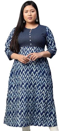 Yash Gallery Plus Size Cotton Chevron Printed A-line Indian Kurtis for Women (Blue) 3XL Yash Gallery Plus Size Cotton Chevron Printed A-line Indian Kurtis for Women (Blue) 3XL
