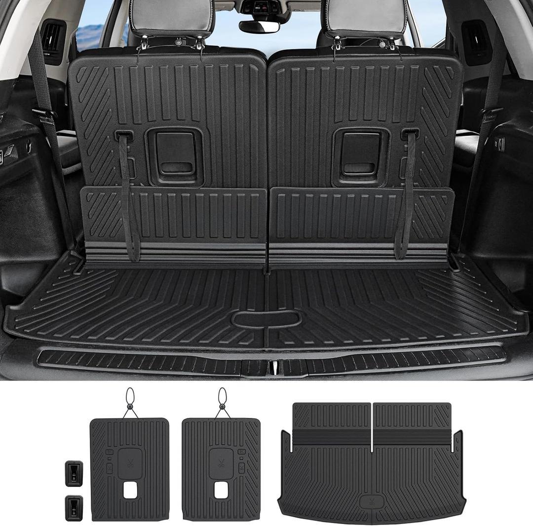 Cargo Mat Backrest Mats for 2021-2025 2026 Jeep Grand Cherokee L (3rd Row Manual & Power Fold), All Weather TPE Trunk Mat Cargo Liner Car Accessories (L | Cargo Mat+3rd Row Backrest Mats)