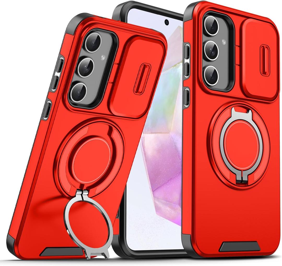 for Gabb Phone 4 Pro Case with Slide Camera Cover and Rotating Kickstand Ring, Slim Magnetic Shockproof Accessories Case for Gabb Phone 4 Pro (Red)
