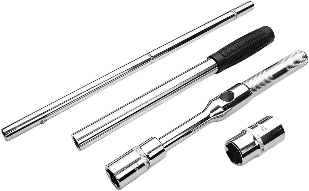 Car Extended Lug Wrench, Heavy Duty 4 Way Vehicle Tire lron Nut Wrench Set with 17/19 and 21/23mm Sockets, Automotive Wheel Changing Bolt Nut Removal Tool, Universal for SUV RV Pickup