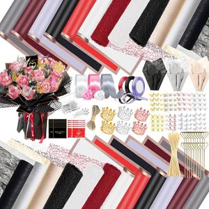 512Pcs Flower Wrapping Paper Kit with 120 Sheets Waterproof Floral Wrapping Paper 3D Butterfly Decor Crowns,Bouquet Pins Ribbons,DIY Crafts for Mother's Day Valentines Graduation Birthday Gift