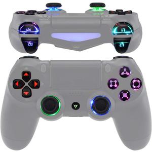 eXtremeRate Multi-Colors Luminated D-pad Thumbstick Trigger Home Face Buttons, Black Classical Symbols Buttons DTFS (DTF 2.0) LED Kit for PS4 Slim Pro Controller - Controller NOT Included