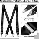 Men's Silk Suspenders X-Back Formal Tuxedo Suspenders with Secure Metal Clips for Wedding Dress Pants, Gift Box