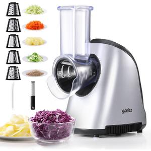 Ganiza 5-in-1 Electric Cheese Grater for Kitchen, Max 250W Cheese Shredder, 5 Changeable Blades Salad Shooter, Slicer Electric for Cheese/Veggies/Salad with an Extra Zester grater