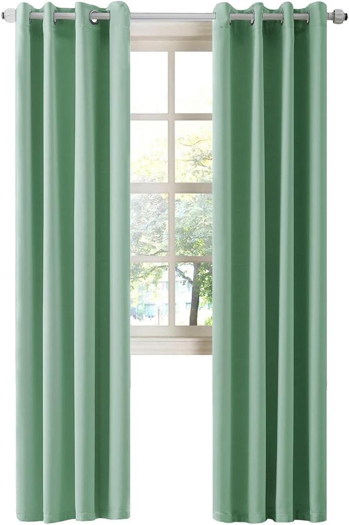 LA PALMA Thermal Insulated Blackout Darkening Grommet Living Room Curtains Window Drapes for Bedroom Pack of 2 Panels (Sage Green)
