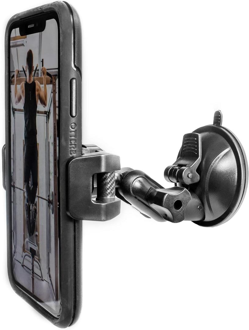 Universal Mirror Shower Phone Holder, Multi-Directional Dual 360 Degree Rotating Suction Cup Phone Wall Mount stand, Tiktok Youtube Vlog Video Recording Kit, airplane travel essentials accessories (Black Holder)