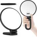 B Beauty Planet 30X Magnifying Mirror, Hand Mirror with Handle, Double Sided Hand Mirror with 30X/1X Magnification, Travel Essential Portable Foldable Makeup Mirror for Precision Makeup Black