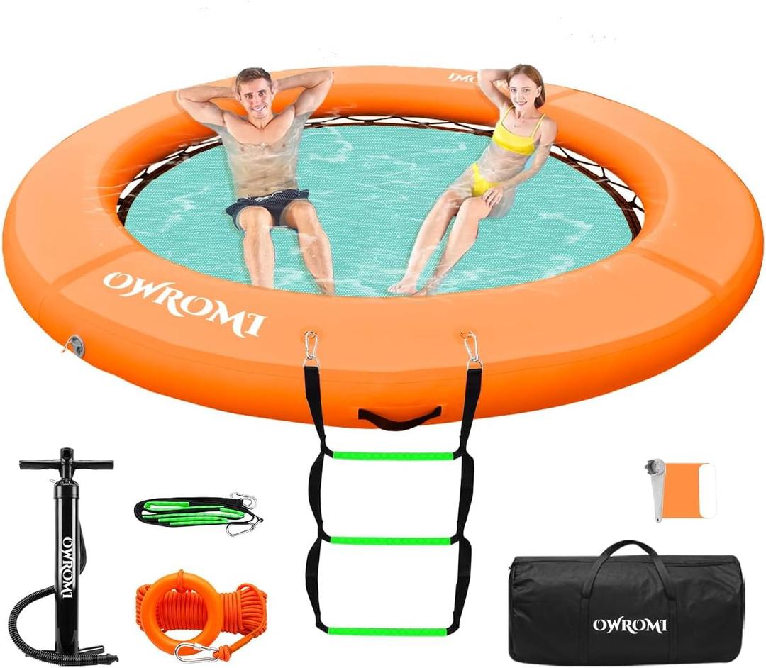 Inflatable Dock Floating Platform, 8FT Inflatable Water Hammock Floating Deck 10FT Round Floating Ring for Adults Tanning Pool Lounger Platform Mat for Beach Lake Party Dock Boat