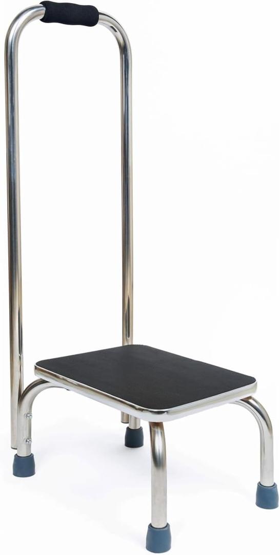 BodyMed Heavy-Duty Foot Step Stool with Handle and Non-Slip Rubber Platform for Seniors & Adults  Holds up to 300lbs, 9  in. Step Up, 18L x 11.5W x 34H