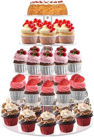 Cupcake Stand for 53 Cupcakes, 5 Tier Cupcake Holder, Clear Round Cupcake Tower, Acrylic Cupcake Stand, Cupcake Display Stand for Party, Wedding, Birthday, Baby Shower, Halloween