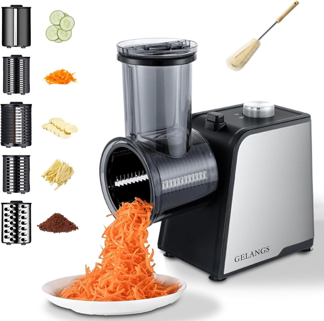 5 In 1 Electric vegetable slicer300W Electric Cheese Grater Salad Shooter, One-Touch Easy Control, Electric Grater for Vegetables, Cheeses and NutsFor Home Kitchen