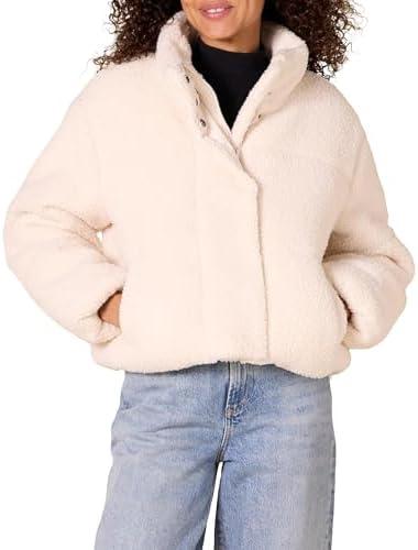 Amazon Essentials Women's Relaxed Fit Cropped Full-Zip Puffer Jacket with Snap Closure, Quilted Matte or Sherpa Fleece Size XL