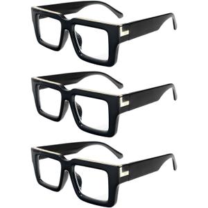 REAVEE 3 Pack Oprah Style Reading Glasses for Women Men, Blue Light Blocking Readers Stylish Square with Spring Hinge, Black 2.5