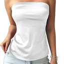 ZAFUL Women Satin Strapless Tube Tops Side Split Sleeveless Backless Bandeau Top Going Out Bustier Tops Silk Tank Top (Medium, White)