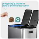 Home Zone Living 16 Gallon Kitchen Trash Can with Dual Compartments for Recycling, Stainless Steel, Silver, 60 Liters Total
