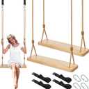 Hollowfly 2 Pcs Wood Swing Seat Carbonized Hanging Wood Tree Swing with Adjustable Rope Anticorrosive Waterproof 440lbs Load for Indoor Outdoor Garden Yard Backyard 24 x 6.3 x 1.42 Inch(Vivid Style)