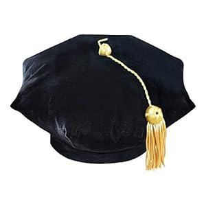 CLERKMANS Doctoral PhD Graduation Velvet Tam with Gold Bullion Tassel, 8 Sided