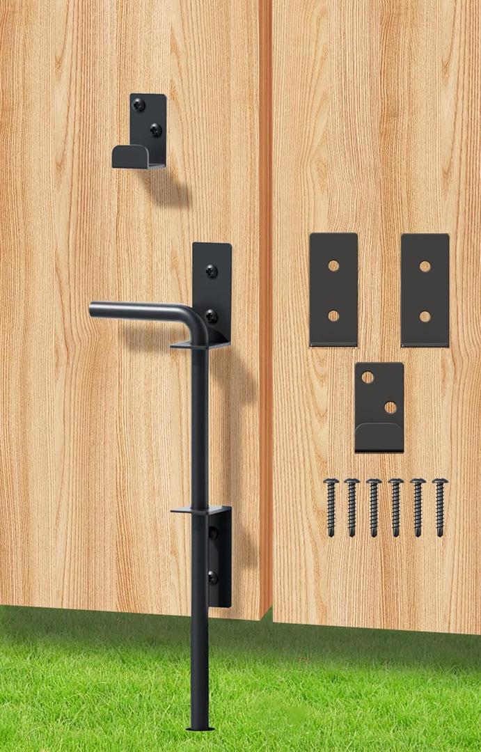 Cane Bolt Heavy Duty Gate Drop Rod 12 Inch Metal Gates Stopper for Wood PVC Vinyl Metal Fences Gates, Gate Ground Latches, Black Finish (1 Pack)