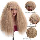 Curly Wig with Bangs Blonde Curly Wig for Women Synthetic Curly Wigs Skin-friendly Synthetic Fibersc for Daily Festival Holiday Use Long Curly Wig 26 Inch, Blonde