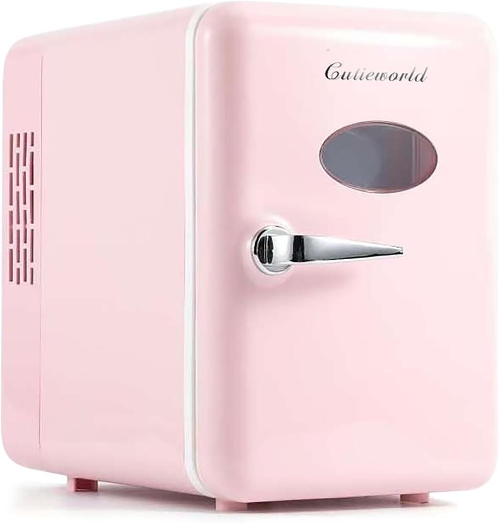 Mini Fridge for Bedroom, 4L Beverage Cooler, Leather Pink