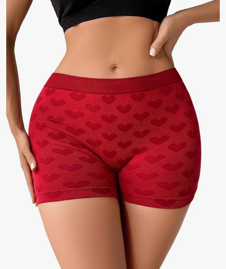 Cotton Boyshorts Underwear for Women Seamless Hight Waisted Safety Knickers Boxer Briefs Panties (S, Red Heart)