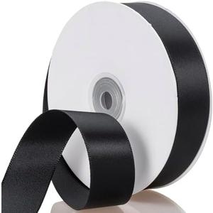ATRBB Black Ribbon 1 Inch x 50 Yards, Single Face Polyester Satin Ribbon for Gift Wrapping, Handmade Roses, Christmas, Wedding, Birthday Party Decorations 2Pack