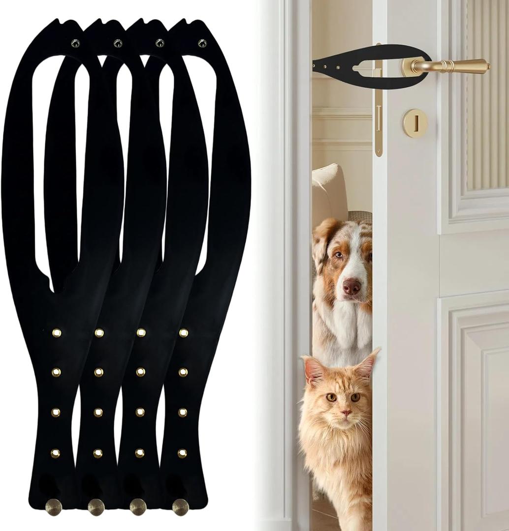 TGIOW Cat Door Latch, 4 Pcs Cat Door Stopper Pet Door Latch to Keep Dog Out of Litter Box and Food, Door Prop for Cat with 5 Adjustable Size Strap 2.5-6" Wide, No Measuring, Easy to Install, Black
