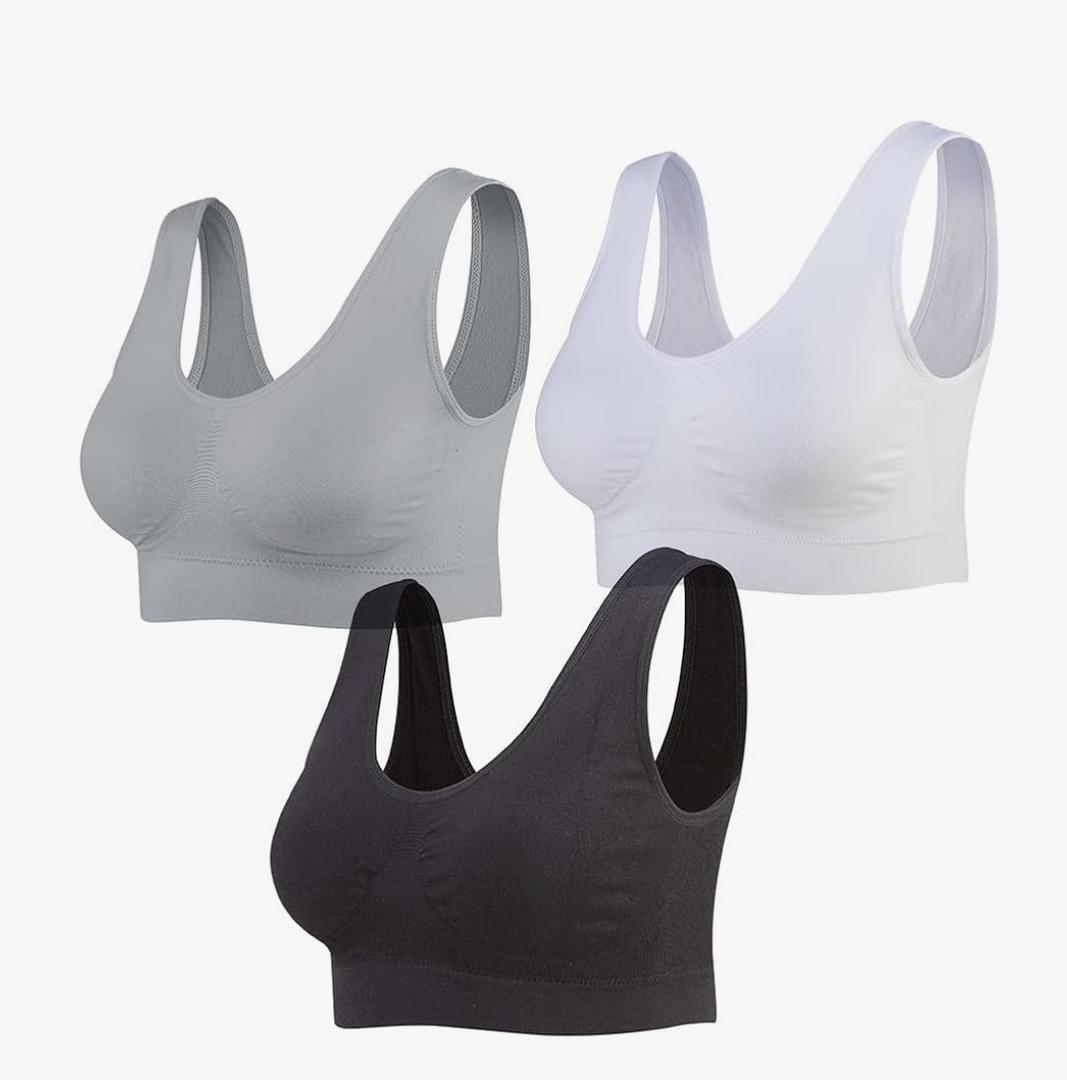 Lemef 3-Pack Seamless Sports Bra Wirefree Yoga Bra with Removable Pads for Women, XXXXL