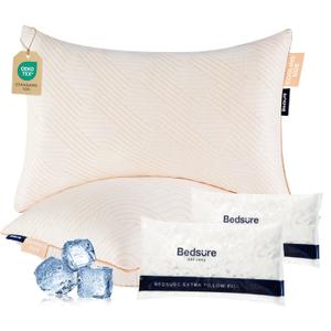 Bedsure Memory Foam Pillows Queen Size, Set of 2, Adjustable Firm Bed Pillows for Sleeping, Cooling Dual-Sided Design, Rayon Derived from Bamboo Pillowcases for Side, Back, Stomach Hot Sleepers (Orange)