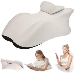 Memory Foam Ergonomic Wedge Prone Pillow, Bed Pillow for Sitting Up, Back, Neck, and Leg Pain Relief, Anti Snoring, Ideal for Massage, Reading, Sleeping, with Removable Washable Cover (Grey)