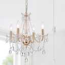 AMZASA Plug in Crystal Chandelier,French Country Gold Crystals Chandelier Pendant Lighting, 4 Light Glass Crystal Light for Living Room, Wedding, Island, Bedroom, Hallway,Foyer,Electroplating