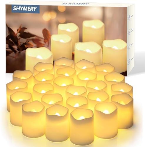 SHYMERY Flameless Votive Candles,Flameless Flickering Electric Fake Candle,24 Pack 200+Hour Battery Operated LED Tea Lights in Warm White for Wedding, Table, Halloween,Christmas Decorations 1.5"X1.7"
