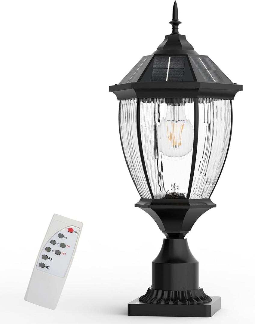 Solar Lamp Post Lights Outdoor Waterproof with Pier Mount Base, 20" H Large Aluminum Outside Solar Lights for Yard, Dusk to Dawn Outdoor Column Lights for Garden, Pathway, Patio(1 Pack)