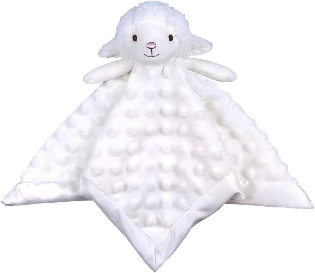 Baby White Lamb Soft Stuffed Animal Security Blanket, Plush Sheep Character Lovey Blanket, Baby Shower/Nursery Gift, Newborn Infant Toddler Snuggle Blankie for Boys Girls, 13 Inches