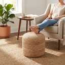 Palisa Natural Jute Pouf Ottoman 16 X 18Inch | Handwoven Round Boho Floor Pouf for Living Room Decor | Lightweight Decorative Footrest Accent Stool for Bedroom Nursery & Apartment